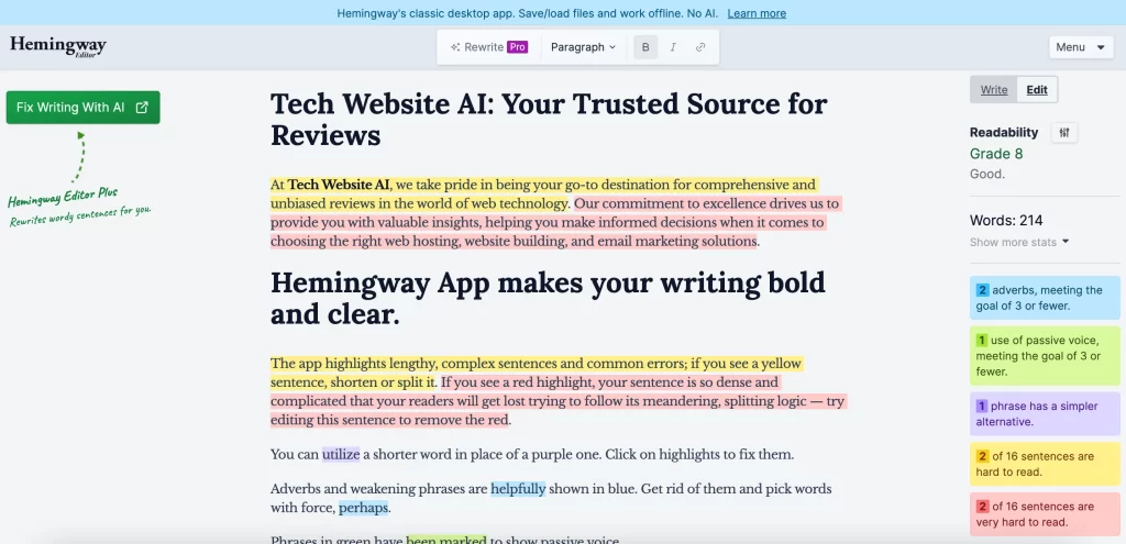 Website Optimization Services: Hemingway Editor
